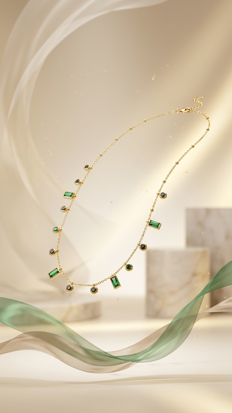 Deep Emerald 18K Gold plated Necklace